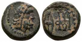 (Bronze, 4.89g 15mm) Kings of Galatia, Deiotaros (62-40 BC). AE
 Laureate head of Zeus right 
Rev.Large monogram and Galatian shield. SNG BnF 2332