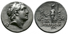 (Silver 4.23g 20mm) KINGS OF CAPPADOCIA. Ariarathes V Eusebes Philopator (Circa 163-130 BC). Drachm AR
Diademed head right.
Rev: thena standing left, ...