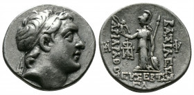 (Silver 4.17g 19mm) KINGS OF CAPPADOCIA. Ariarathes V Eusebes Philopator (Circa 163-130 BC). Drachm AR
Diademed head right.
Rev: thena standing left, ...