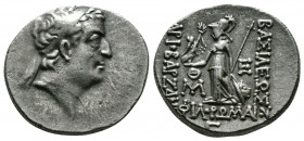 (Silver 4.10g 20mm) KINGS OF CAPPADOCIA. Ariobarzanes I Philoromaios (95-63 BC). AR Drachm 
Diademed head right.
Rev: Athena standing left, holding Ni...