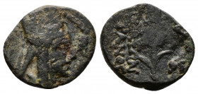 (Bronze, 1.39g 14mm) KINGS OF ARMENIA. Tigranes the Younger, 77/6-66 BC. Artaxata, AE
Draped bust of Tigranes the Younger to right, wearing five-point...