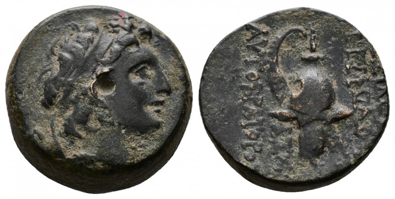 (5.83g 17mm Bronze)Seleukid Kingdom. Diodotos Tryphon, AE 142-138 BC. Antioch on...
