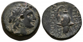 (5.83g 17mm Bronze)Seleukid Kingdom. Diodotos Tryphon, AE 142-138 BC. Antioch on the Orontes. AE
Diademed head of Diodotos Tryphon right. 
Rev. BAΣIΛE...