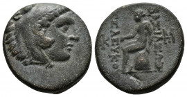 (Bronze, 3.81g 17mm) SELEUKID KINGS of SYRIA. Seleukos II Kallinikos. 246-225 BC. AE
Sardes mint. Head of Herakles right, wearing lion skin 
Rev.Apoll...