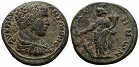 (16.02g 29mm Bronze) THRACE. Bizya. Caracalla (198-217). AE.
AV K M AVP ANTΩNINOC. Laureate, draped and cuirassed bust right.
Rev: ΒΙΖVΗΝΩΝ. Tyche sta...