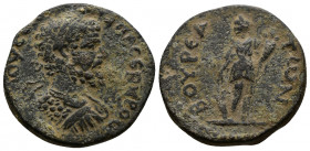 (6.07g 22mm Bronze) ACHAEA. Bura. Septimius Severus. AD 193-211.
 Draped bust right.
 Rev: BOYPAЄωN. Tyche standing left, holding rudder and cornucopi...