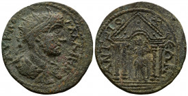 (12.21g 30mm Bronze) CARIA. Antiochia ad Maeandrum. Gallienus , 253-268. 
AY K ΠO ΓAΛΛIHNOC Radiate, draped and cuirassed bust of Gallienus to right, ...