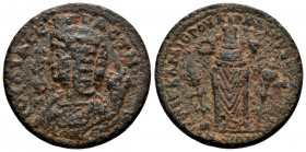(12.12g 30mm Bronze) LYDIA. Sardes. Julia Domna (193-217). AE 
 IOYΛIA CEBACTH. Draped bust of Julia Domna as Tyche left with kalathos and cornucopia....