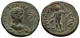 ( 3.79g 20mm Bronze) PHRYGIA. Sibidunda Tranquillina (Augusta, 241-244) AE
diademed and draped bust of Tranquillina, right, crescent at shoulders ϹΑΒΙ...