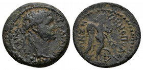 (3.72g 18mm Bronze) CILICIA. Irenopolis-Neronias. Trajan (98-117). AE 
AYTO KAICAP TRAIANOC. Laureate head right. 
Rev: IPHNOΠOΛЄITΩN ZM. Eirene-Nemes...