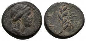 (Bronze, 3.61g 15mm) Seleucis and Pieria. Antioch. Pseudo-autonomous issue circa AD 55. AE
Head of Apollo or Artemis right, bow behind shoulder 
Rev.L...