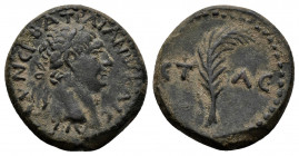 (4.43g 18mm Bronze) UNCERTAIN. Trajan (117-138). AE 
 ΑΥ ΝƐΡΒΑ ΤΡΑΙΑΝⲰ ΚΑΙϹΑΡ. Laureate head right. 
Rev: ƐΤ ΛƐ. Palm branch. 
RPC 6554...