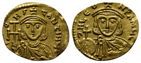 (Gold. 1.40g. 18mm) Constantine V Copronymus, with Leo III, AV Tremisis. Syracuse, AD 740-742
CONSƮANƮINЧS, crowned and draped bust of Constantine fa...