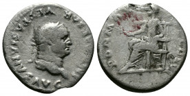 (Silver,2.82g 19mm) Titus, as Caesar AD 76-78. Rome. Denarius AR
laureate head right
Rev: Pax seated left, holding branch.
RIC 185