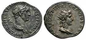 (3.48g 20mm Silver) Trajan AR Denarius. Rome, AD 116-117. 
IMP CAES NER TRAIAN OPTIM AVG GERM DAC, laureate, bare-chested 'heroic' bust with aegis on ...