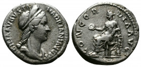(Silver,3.40g 18mm) Sabina (117-136 AD). AR Denarius. Rome
draped bust right.
Rev. Concordia seated left, holding patera.
RIC II 399a