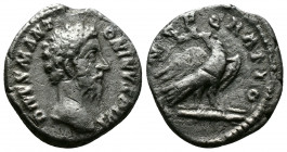 (Silver,2.78g 18mm) Divus Marcus Aurelius AR Denarius. Rome, AD 180. 
Bare head right
Rev: Eagle standing right on thunderbolt, head left. 
RIC 269