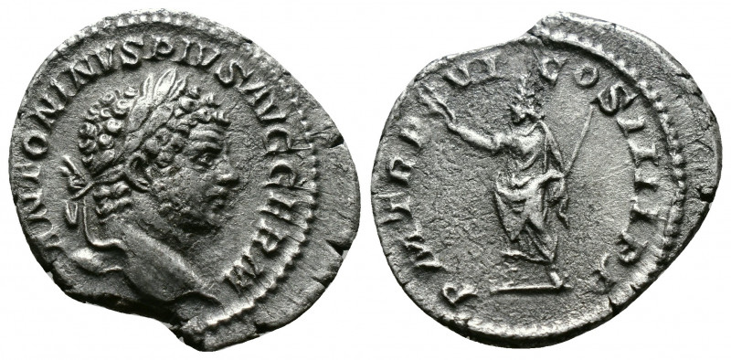 (Silve,2.43g 20mm) Caracalla AD 198-217. Rome. Denarius AR
laureate head right
R...