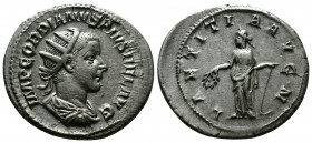 (Slver, 4.56g 25mm) GORDIAN III (238-244). Antoninianus. Rome.
Radiate, draped and cuirassed bust right.
Rev: Laetitia standing left, holding anchor a...