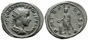 (Silver 4.75g 25mm) GORDIAN III (238-244). Antoninianus. Rome.
Radiate, draped and cuirassed bust right.
Rev: Gordian standing left, holding sceptre a...