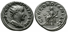 (Silver,4.75g 23mm) Gordian III. AD 238-244. Rome. Antoninianus AR
radiate, draped and cuirassed bust right
Rev: Concordia seated left on throne, hold...