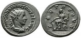 (Silver,5.06g 25mm) Gordian III AR Antoninianus. Antioch, AD 242-243.
radiate, draped and cuirassed bust right
Rev: Fortuna seated left, holding rudde...