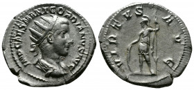 (Silver,3.63g 24mm) Gordian III. AD 238-244. Rome. Antoninianus AR
radiate, draped and cuirassed bust of Gordian right
Rev: Virtus standing left holdi...