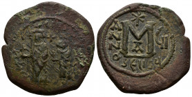 (Bronze, 17.69g 33mm) Heraclius. 610-641. AE Follis Seleucia Isauriae mint. Dated RY 6 (615/6). 
Heraclius and Heraclius Constantine standing facing, ...