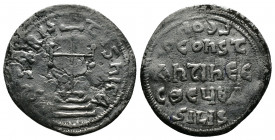 (Silver, 1.56g 21mm) LEO IV THE KHAZAR with CONSTANTINE VI (775-780). Miliaresion. Constantinople. 
 IҺSЧS XRISTЧS ҺICA. Cross potent set upon three s...