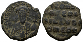 (Bronze,7.04g 26mm) CONSTANTINE VII PORPHYROGENITUS(913-959) and ROMANUS I LECAPENUS (920-944). Follis. Constantinople.
+CONST' bASIL' ROm./ Facing bu...