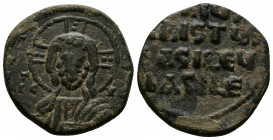 (Bronze, 5.29g 22mm) Basil II & Constantine VIII. 1020-1028, anonymous issue. AE follis . Constantinople mint, ca. 1020-1030. 
nimbate bust of Christ ...