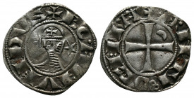 (Silver,0.90g 19mm) CRUSADERS Antioch. Bohémond III. 1163-1201. AR Denier
helmeted and mailed bust left;
Rev: ross pattée;
Metcalf, Crusades , 388-391...