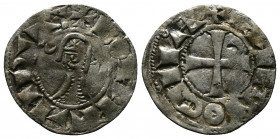 (Silver,0.86g 18mm) CRUSADERS Antioch. Bohémond III. 1163-1201. AR Denier
helmeted and mailed bust left;
Rev: ross pattée;
Metcalf, Crusades , 388-391...