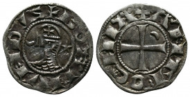 (Silver,0.98g 19mm) CRUSADERS Antioch. Bohémond III. 1163-1201. AR Denier
helmeted and mailed bust left;
Rev: ross pattée;
Metcalf, Crusades , 388-391...
