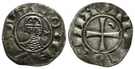 (Silver, 0.95g 18mm) CRUSADERS Antioch. Bohémond III. 1163-1201. AR Denier
helmeted and mailed bust left;
Rev: ross pattée;
Metcalf, Crusades , 388-39...