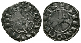 (Silver,0.86g 18mm) CRUSADERS Antioch. Bohémond III. 1163-1201. AR Denier
helmeted and mailed bust left;
Rev: ross pattée;
Metcalf, Crusades , 388-391...
