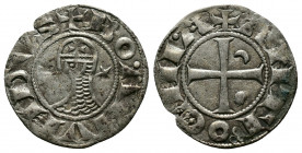 (Silver,0.88g 18mm) CRUSADERS Antioch. Bohémond III. 1163-1201. AR Denier
helmeted and mailed bust left;
Rev: ross pattée;
Metcalf, Crusades , 388-391...