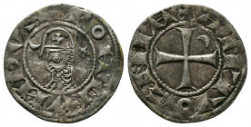 (Silver, 0.97g 18mm) CRUSADERS Antioch. Bohémond III. 1163-1201. AR Denier
helmeted and mailed bust left;
Rev: ross pattée;
Metcalf, Crusades , 388-39...