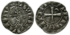 (Silver,0.90g 17mm) CRUSADERS Antioch. Bohémond III. 1163-1201. AR Denier
helmeted and mailed bust left;
Rev: ross pattée;
Metcalf, Crusades , 388-391...