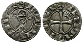 (Silver, 0.92g 18mm) CRUSADERS Antioch. Bohémond III. 1163-1201. AR Denier
helmeted and mailed bust left;
Rev: ross pattée;
Metcalf, Crusades , 388-39...