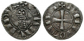 (Silver,1.05g 19mm) CRUSADERS Antioch. Bohémond III. 1163-1201. AR Denier
helmeted and mailed bust left;
Rev: ross pattée;
Metcalf, Crusades , 388-391...