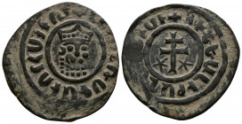 (Bronze,6.95g 30mm) Cilician Armenia, Levon I (1198-1219). AE Tank
Crowned leonine head facing slightly right
Rev: Patriarchal cross; five-pointed sta...