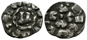 (Bronze,0.85g 16mm) Italy, Lucca. Henry III-V. 1039-1125. AR denaro
monogram of Otto
Rev: around central pellet.
Biaggi 1056; Metcalf 10-15
