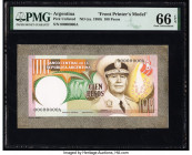 Argentina Banco Central de la Republica 100 Pesos ND (ca. 1980) Pick UNL Front Printer's Model PMG Gem Uncirculated 66 EPQ. Mounted on cardstock. 

HI...