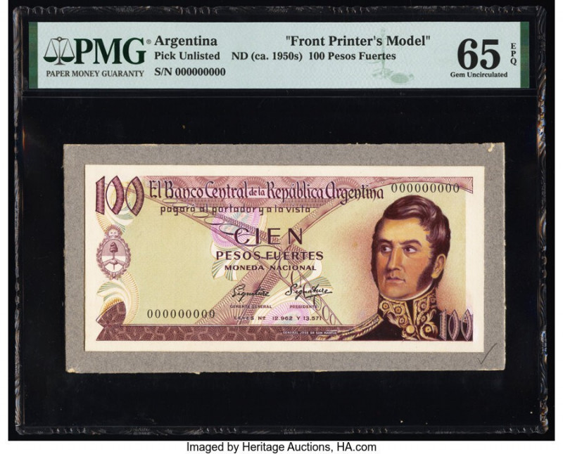Argentina Banco Central de la Republica 100 Peso Fuertes ND (ca. 1950s) Pick UNL...