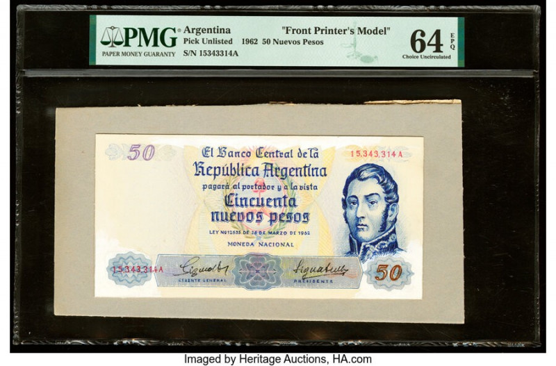 Argentina Republica Argentina 50 Nuevos Pesos 26.3.1962 Pick UNL Front Printer's...