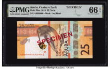 Aruba Centrale Bank van Aruba 25 Florin 1.1.2019 Pick 22as PMG Gem Uncirculated 66 EPQ. Red Specimen overprints are present on this example. 

HID0980...