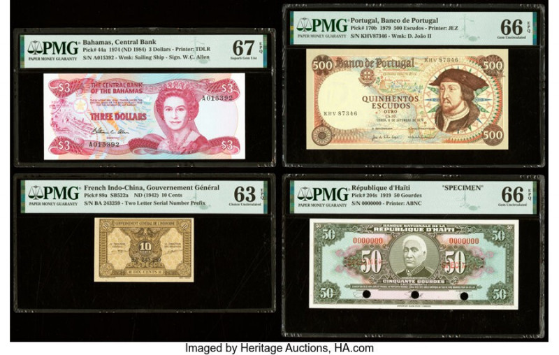 Bahamas, French Indochina, Haiti & Portugal Group Lot of 4 Graded Examples PMG S...