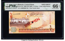 Bahrain Central Bank of Bahrain 1/2 Dinar 2006 (ND 2008) Pick 25s Specimen PMG Gem Uncirculated 66 EPQ. Red Specimen overprints and one POC present on...