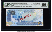 Bahrain Central Bank of Bahrain 5 Dinars 2006 (ND 2008) Pick 27s Specimen PMG Gem Uncirculated 66 EPQ. Red Specimen overprints and one POC present on ...